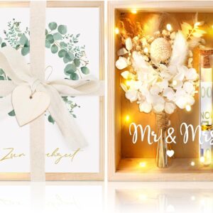 MOTONG Wedding Gifts for Bride and Groom Money, Money Gift, Wedding Gift, Money Gifts, Birthday with Dried Flowers, Wooden Box, Plastic Test Tube, Fairy Lights, Couple Gifts