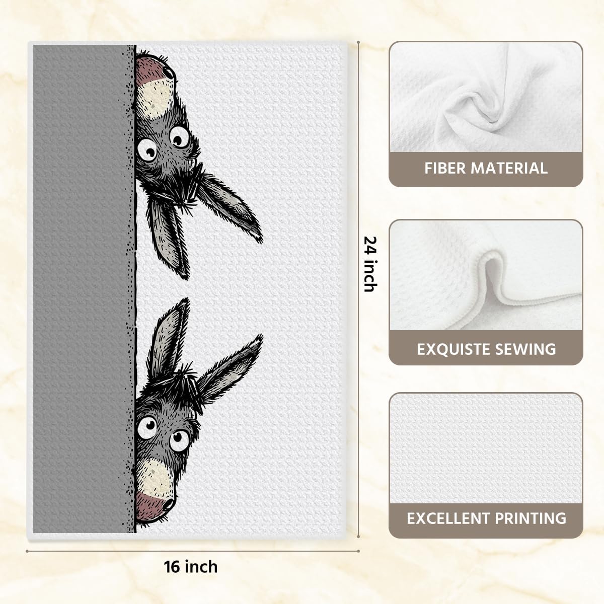 Kitchen Towels with Cute Donkey Design, Funny Donkey Print, Microfiber Dish Towels, Absorbent Waffle Weave, Durable Dish Towels for Kitchen, Home, Bathroom, Animal Lover Gifts – Bild 2