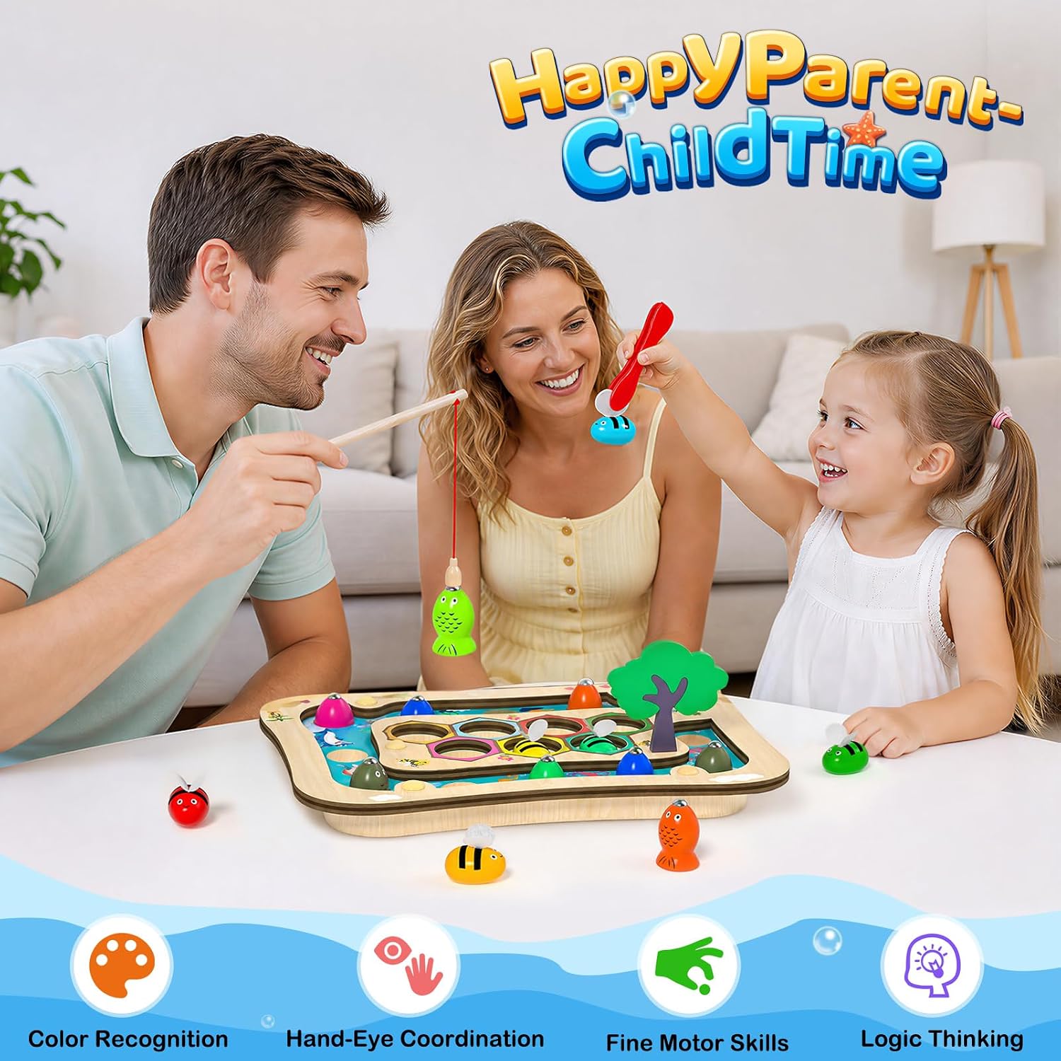 Montessori Toy from 3 Years, 2 in 1 Wooden Magnetic Fishing Game – Bild 7