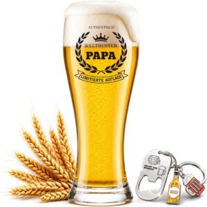 Beer Glass for Dad with Bottle Opener - World's Best Dad Gift for Birthday, Father's Day & Christmas - Wheat Glass 460 ml - Limited Edition & Authentic Design