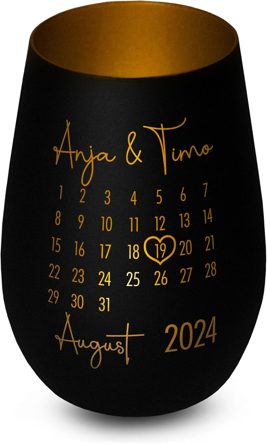 Glass Lantern "Calendar" Personalised – Elegant Gift with Engraving – for Him and Her – Anniversary Engagement Wedding Anniversary Gift – Black/Gold