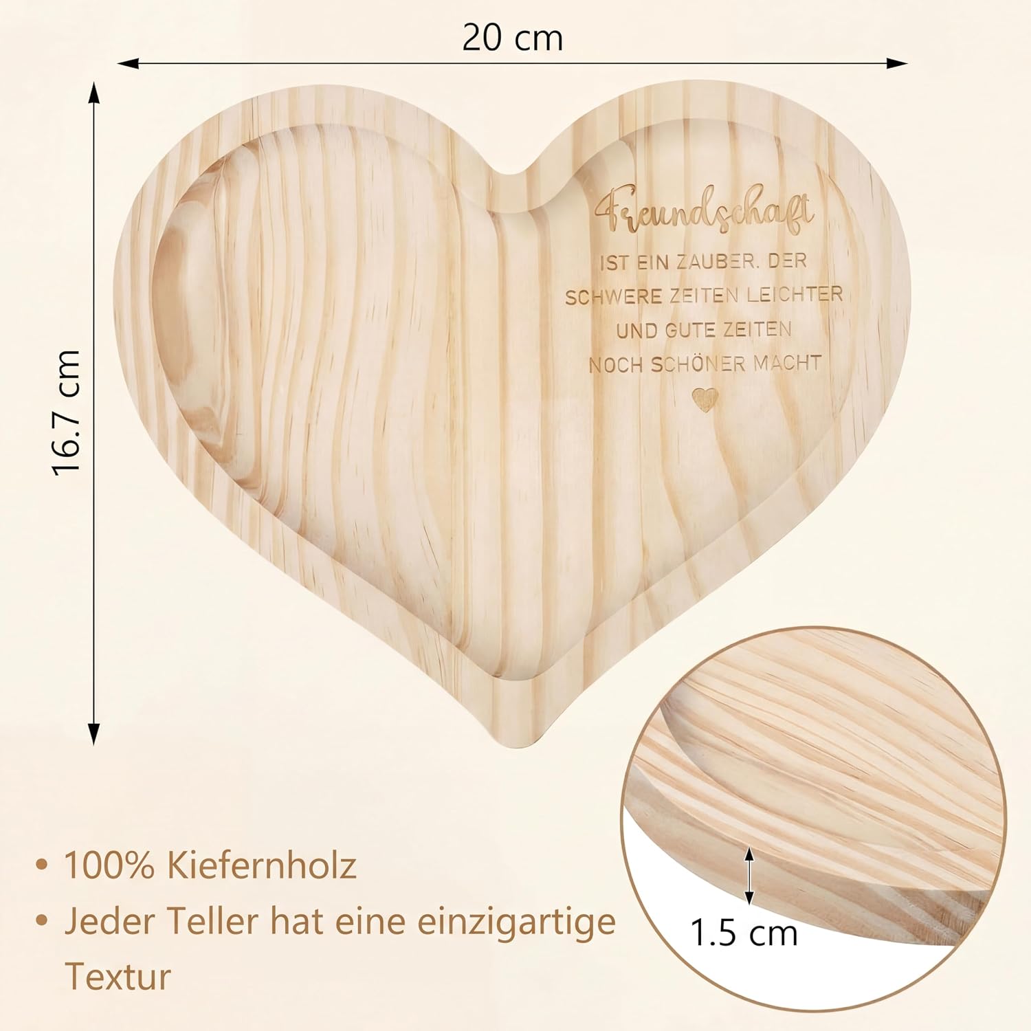 Geiserailie Gifts for Girlfriend, Heart Shaped Wooden Tray with Engraving – Bild 3