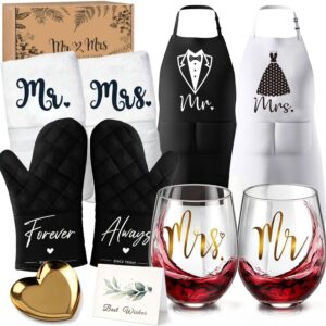 Wedding Gifts for Newlyweds, 11-Piece Mr and Mrs Wedding Gifts - Cups, Apron, Towel, Gloves, Plate, Greeting Card for Engagement, Wedding, Anniversary, Valentine's Day, Christmas