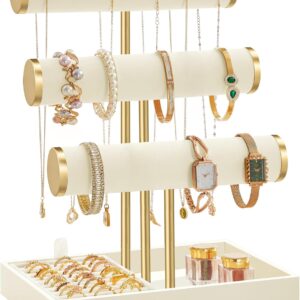 SONGMICS Cream White and Light Gold 3 Tier Velvet Trays Jewelry Display Stand Bracelet Display Stand Removable Holder JJS027W101