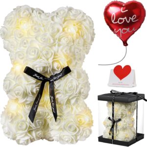 Touloube Rose Bear – Gift for Women – Rose Flower Bear Roses Teddy Bear – Over 250 Flowers on Each Rose Bear – Gift for Mother’s Day, Valentine’s Day, Anniversary with Gift Box and Love Card