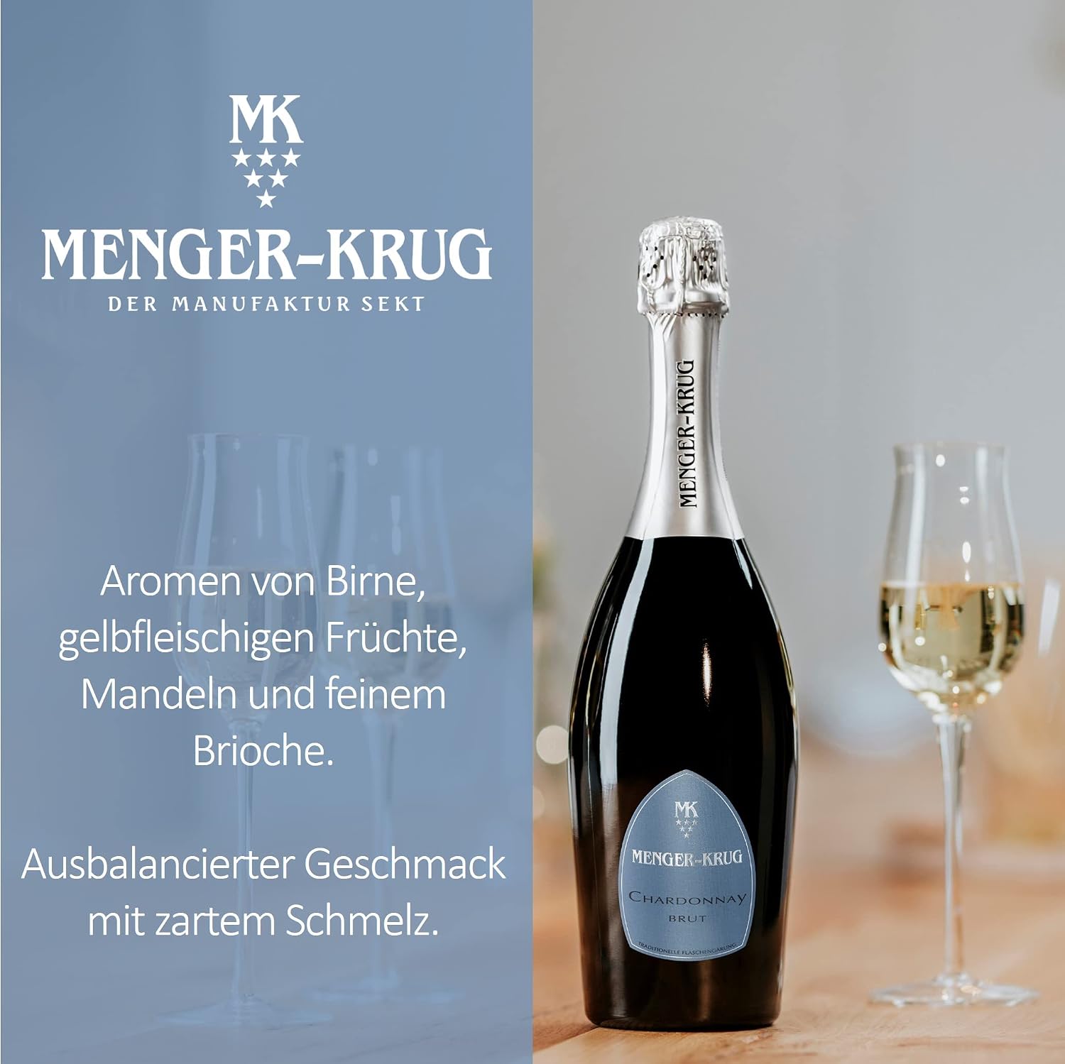 MENGER KRUG Chardonnay Brut Sparkling Wine (1 x 0.75 L) – Excellent Champagne Quality from the Menger-Krug Champagne Manufactory, Traditional Bottle Fermentation, Handmade in Germany – Bild 3