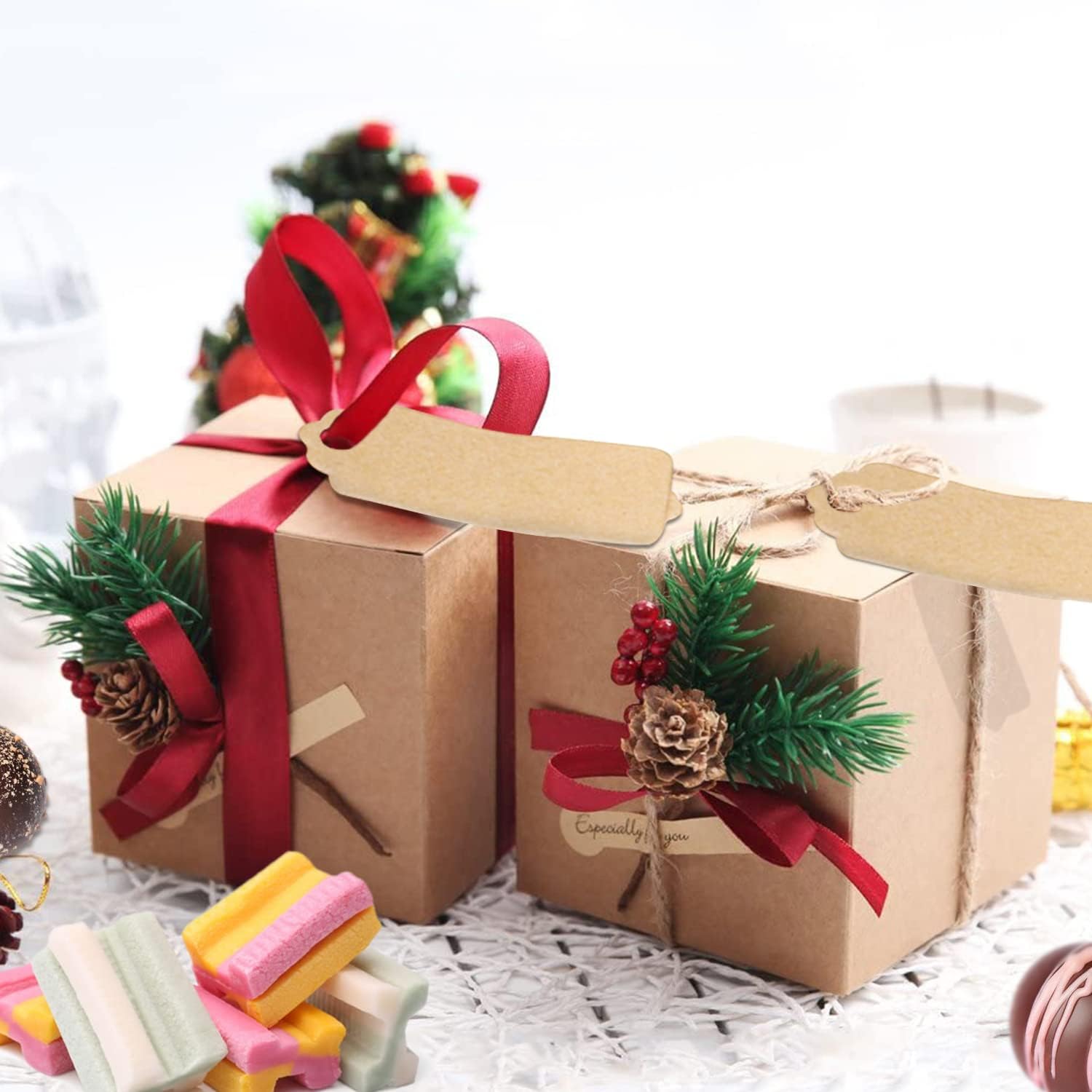 Gift Box Kraft Paper Gift Box Small 50 Gift Boxes Set Boxes with Lid & Jute Empty Packaging Boxes for Wedding Pastry Party Sweets Gifts Guest Gift Box – Bild 4