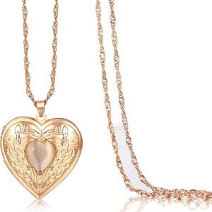 JewelryWe Women’s Heart Locket Necklace: Stainless Steel Heart Photo Locket for Opening Heart Pendant Photo Pictures Fillable Amulet Chain with Heart Pendant Gift for Wife Mother Daughter Girlfriend