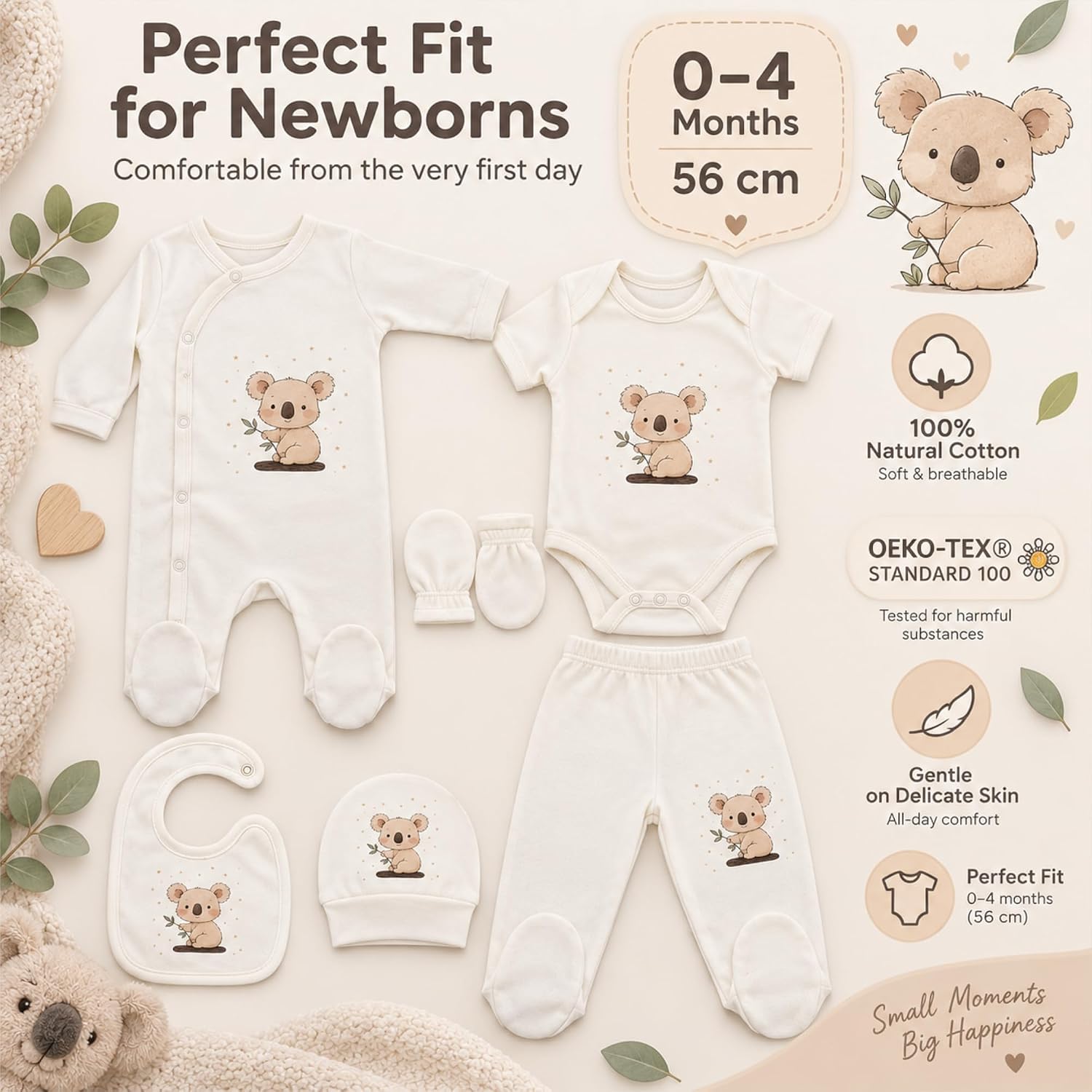 Blue Eyes Baby Gift Set - 6-Piece Newborn Gift Box Set Made of 100% Cotton, Oeko-Tex, Premium First Equipment for Birth 0-4 Months, Unisex for Boys & Girls (Koala) – Bild 6
