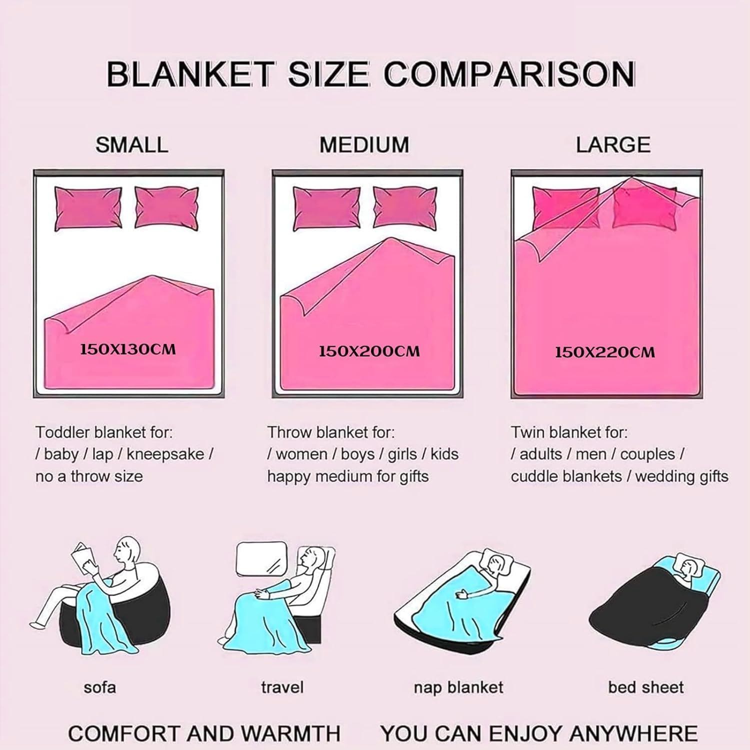 Gifts for Best Friend Flannel Cuddly Blanket (Pale Pink, 150 x 130 cm) – Bild 8