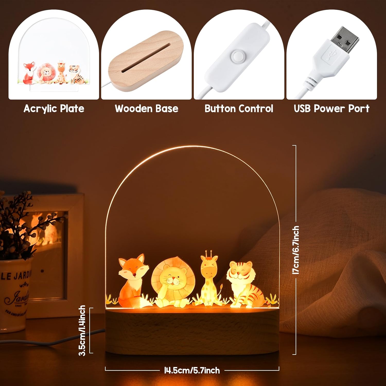 OTraki Personalised Night Light Baby USB Children Gift Animal Motifs – Bild 3