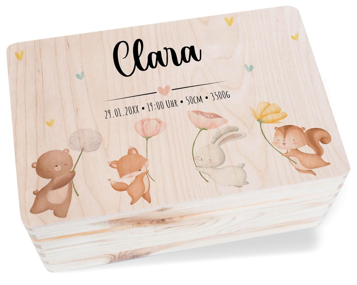 Shirtracer Keepsake Box Baby Personalised Forest Animals Weight Time