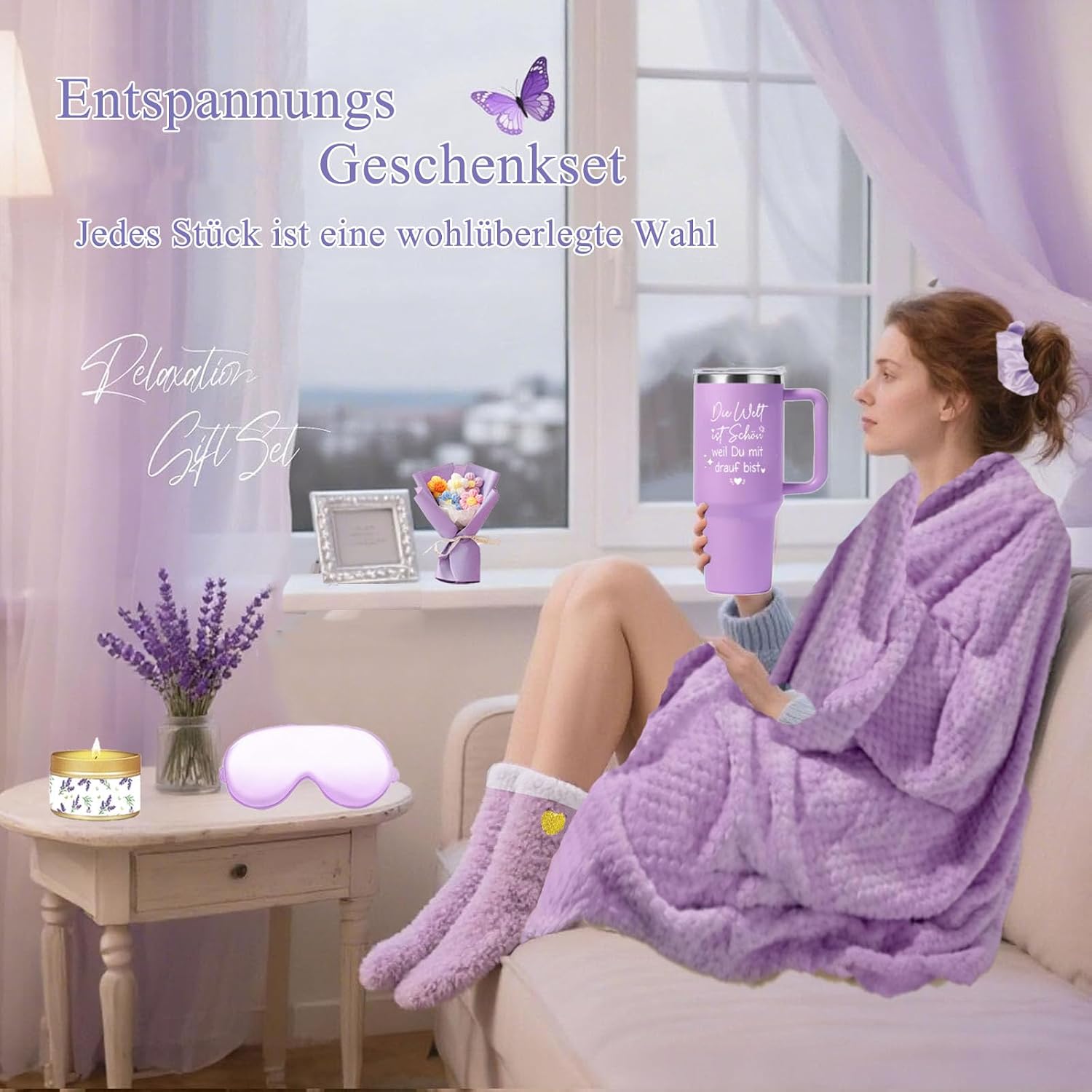 Gifts for Women, Birthday Gift Set for Women, Best Friend, Wife, Mum, Colleague, Sister with Wellness, 40 Oz, Stainless Steel Wine Cup, Blanket, 13-Piece Baths Fragrance Gift Box – Bild 7