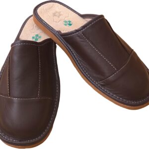 Men's Slippers - Men's Leather Slippers - Made of Genuine Leather with Leather Insole, Comfortable Fit - Breathable Slippers for Men