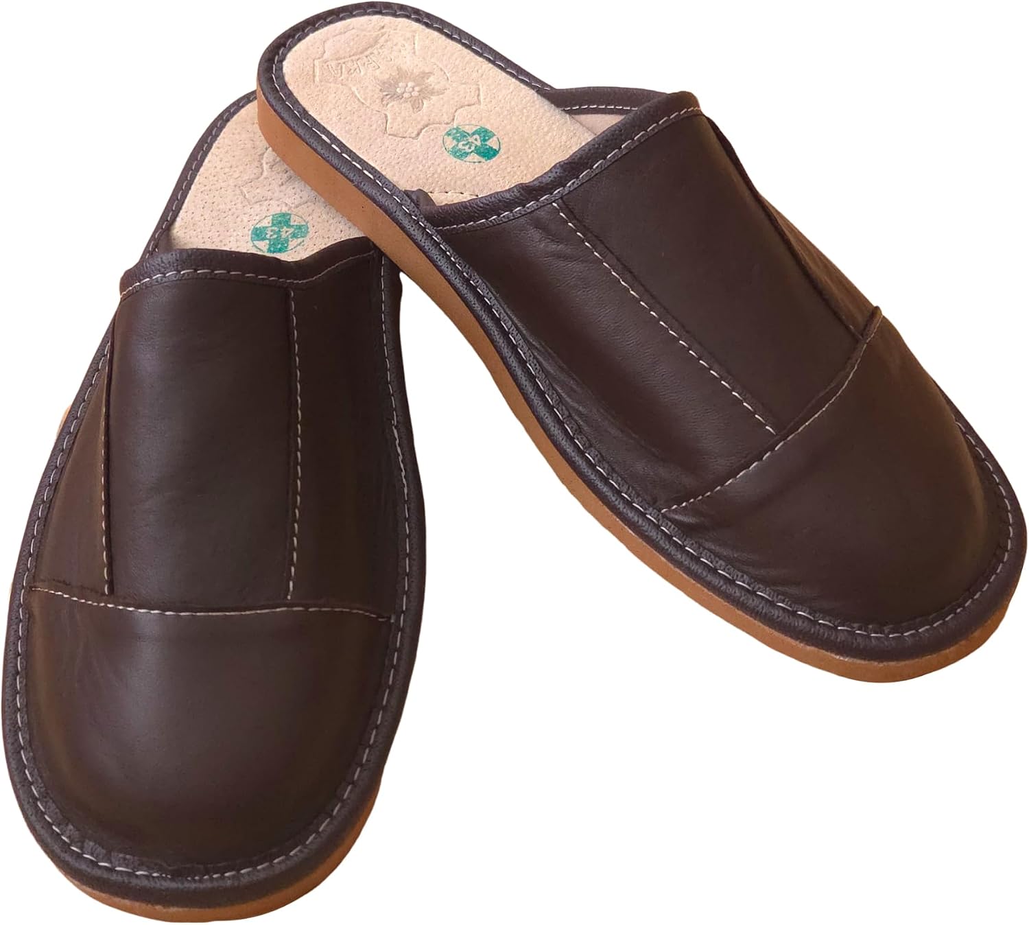 Men's Slippers - Men's Leather Slippers - Made of Genuine Leather with Leather Insole, Comfortable Fit - Breathable Slippers for Men