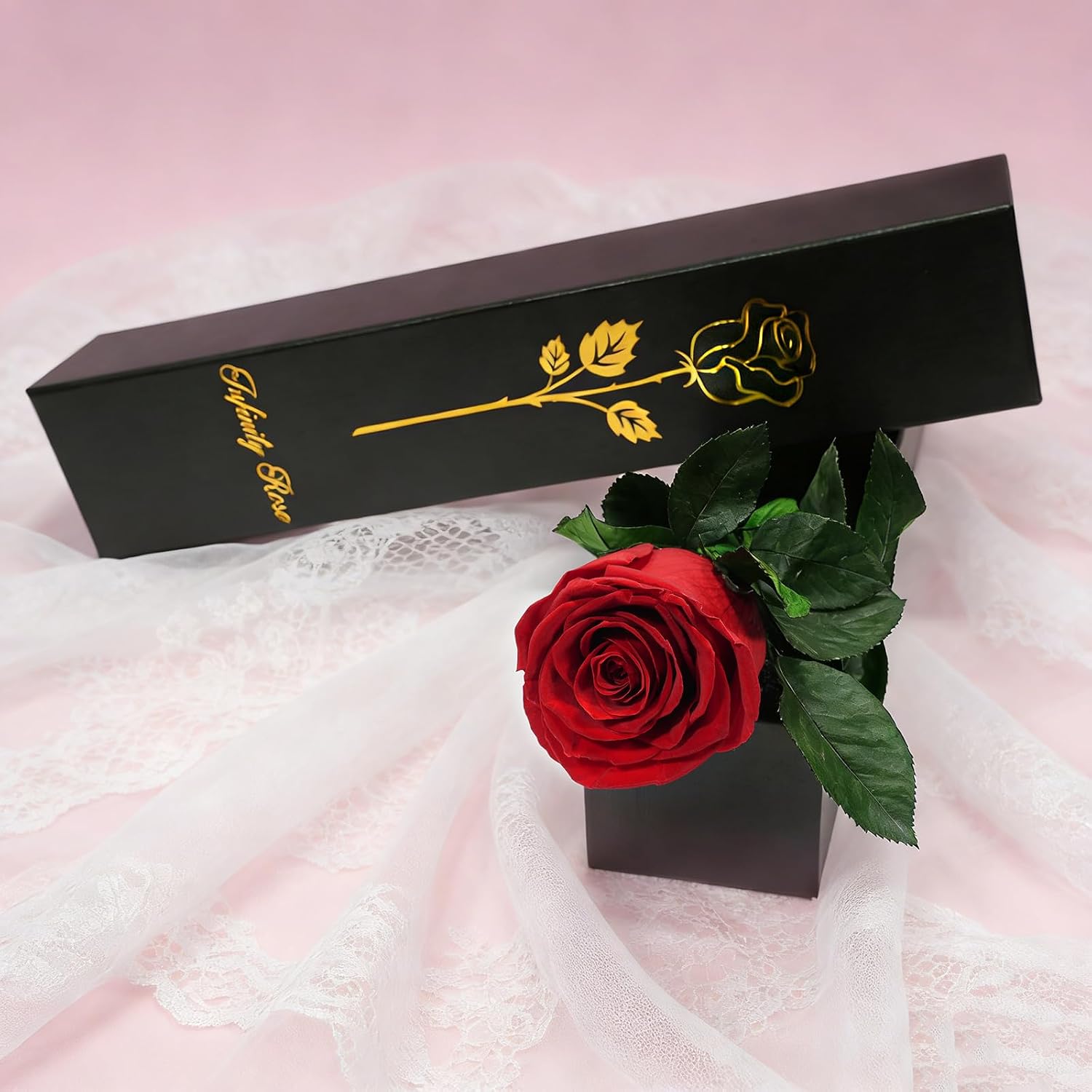 Yamonic Eternal Rose Gifts for Women, Infinity Rose with Stem, Birthday Gift Women, Real Rose in Gift Box, Gifts for Mum, Preserved Flower Gift, Valentine's Day, Christmas, Red Rose – Bild 2