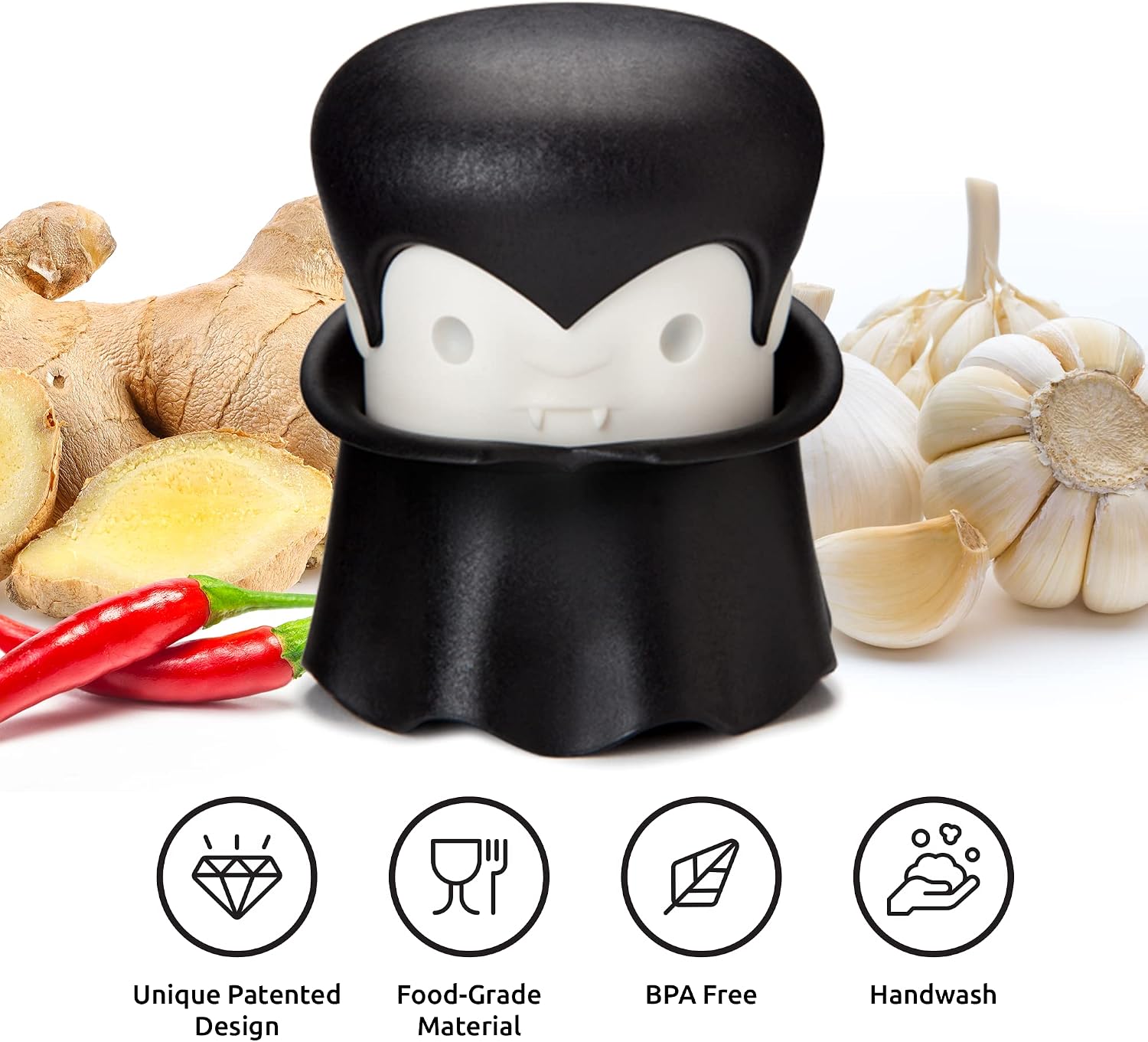 Ototo Gracula Garlic Cutter, Garlic Chopper and Peeler, Dracula Garlic Press, Easy to Use, Twister Without BPA, Easy to Clean and Dishwasher Safe, Halloween Decoration – Bild 2