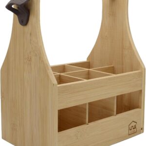 UNUS Home Men's Bamboo Beer Bottle Carrier for 6 Bottles