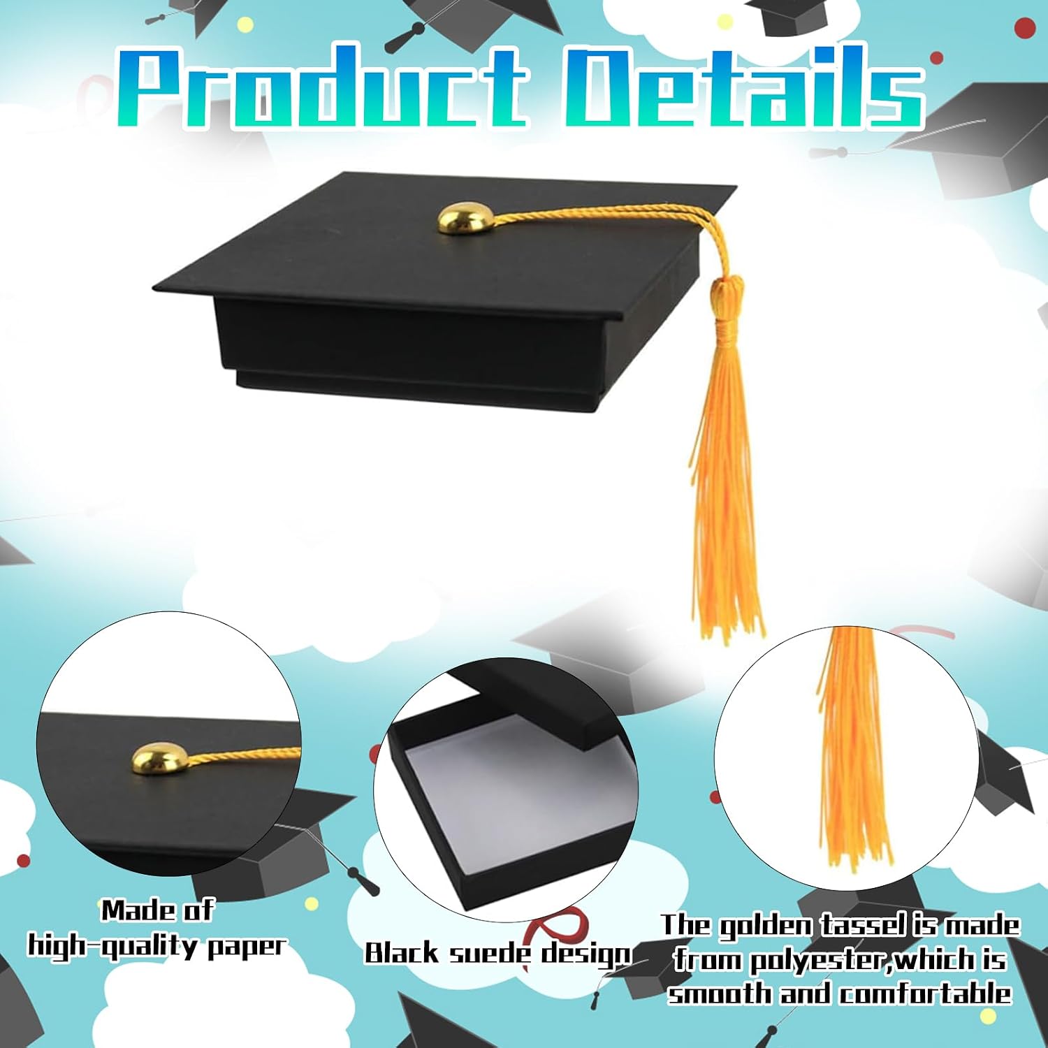 Pack of 3 Graduation Decoration, Fold-Free Direct Use, Graduation Gift, Student, Graduation Hat, Graduation Gift, Gift Box for Graduations, Packaging, Sweets, Chocolate – Bild 3