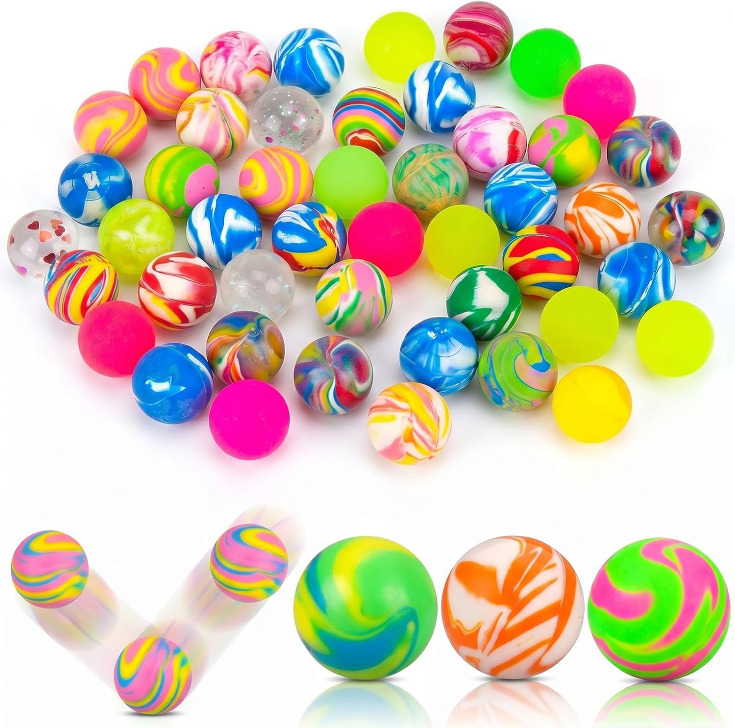 HAKACC Bouncy Balls for Children, Pack of 50, 25 mm Colourful Rubber Balls Set for Carnival Party Bags, Bouncy Ball Filling for Birthday, Easter Party – Bild 7