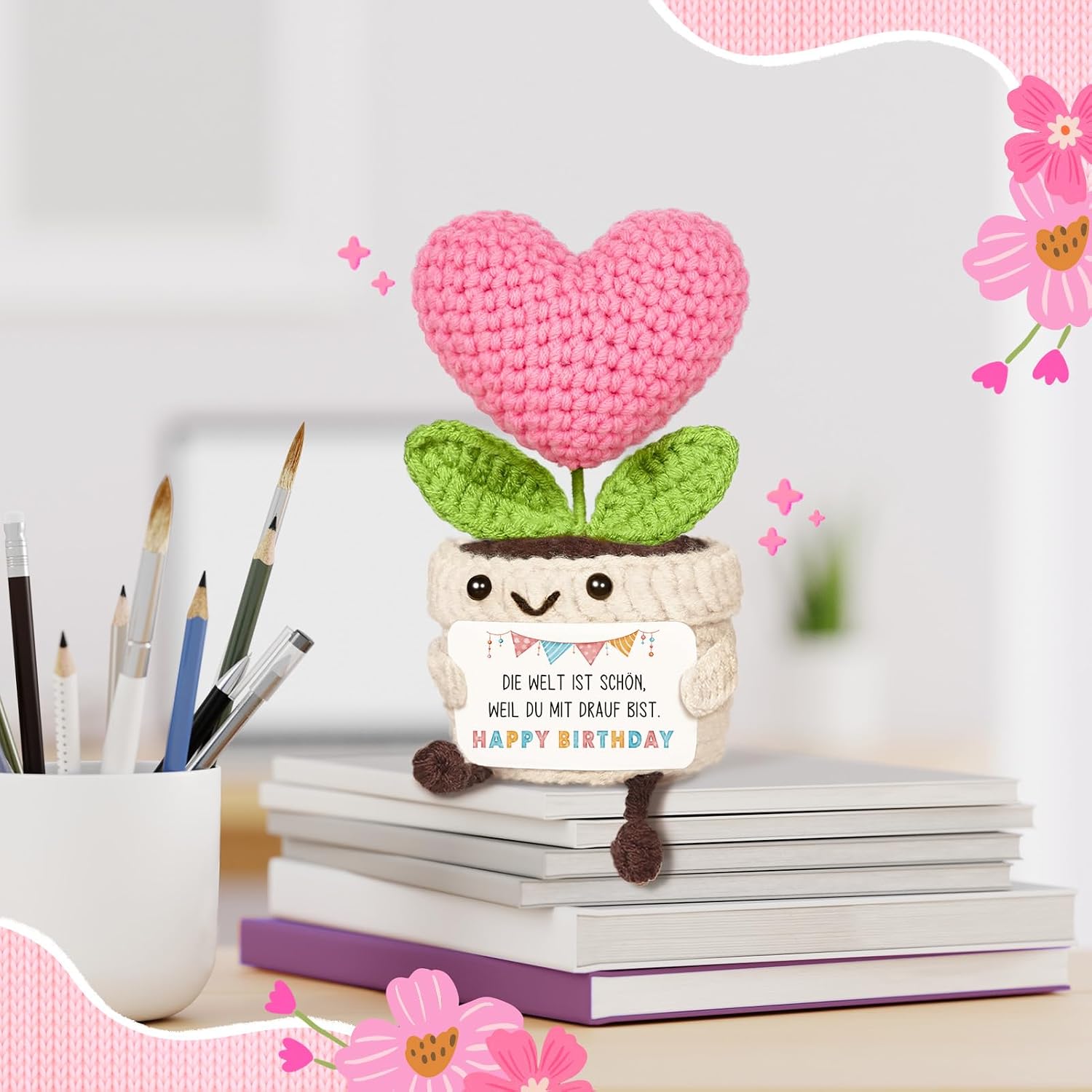 Birthday Gift for Women, Creative Knitted Wool Heart Flower with Energy Card, Gifts for Women, Mum, Girlfriend, Grandma, Birthday – Bild 6