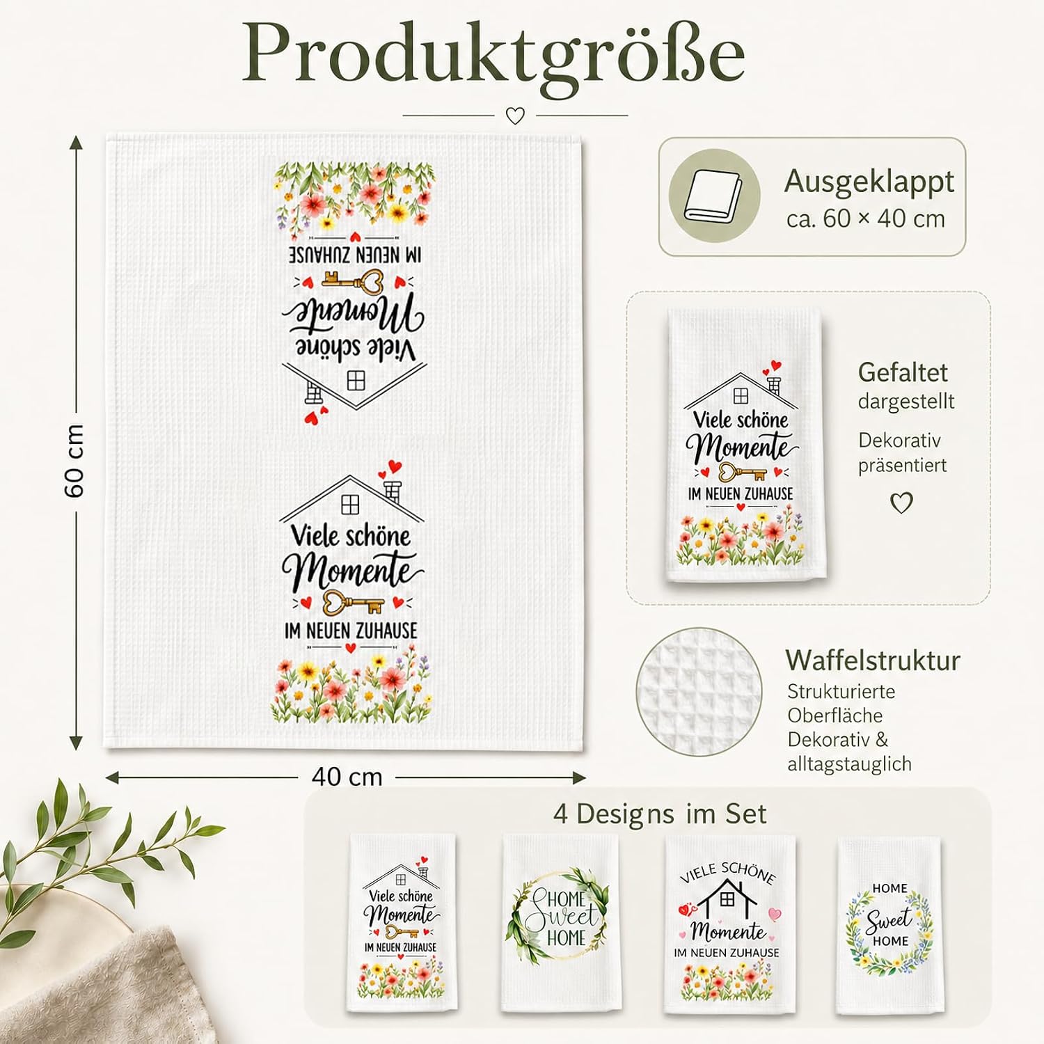Housewarming Gifts, Housewarming Gift, Set of 4 Tea Towels with Home Sweet Home Motif, Housewarming Gift for New Home, Kitchen, Friends, Family – Bild 2