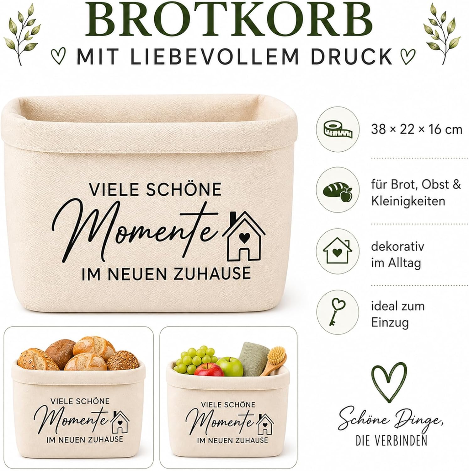 Housewarming Gift Set with Bread Basket, Kitchen Towel & Wooden – Bild 4