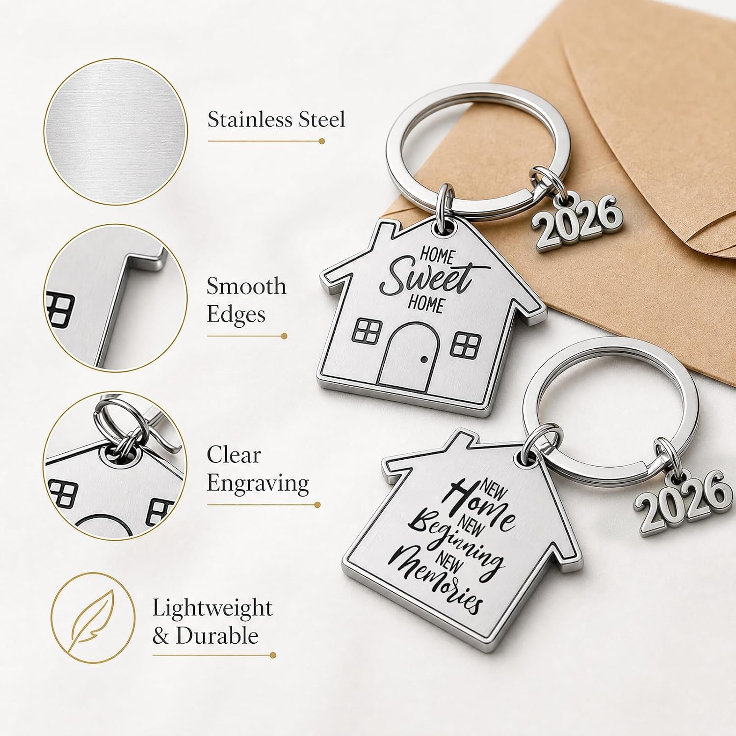 Pack of 2 Home Keyrings with Envelope Gift for Housewarming 2026 Housewarming Gifts Apartment New Home Gift Key Chain for New Home Buying and Moving – Bild 3