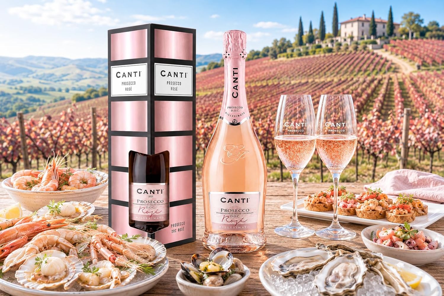 Canti - Prosecco D.O.C. Millesimato, Rosé Sparkling Wine Extra Dry, Wine Gift Pack, Italian Glera and Pinot Noir Grape Varieties from Veneto, Fresh and Sweet Flavour, 1 x 750 ml – Bild 3