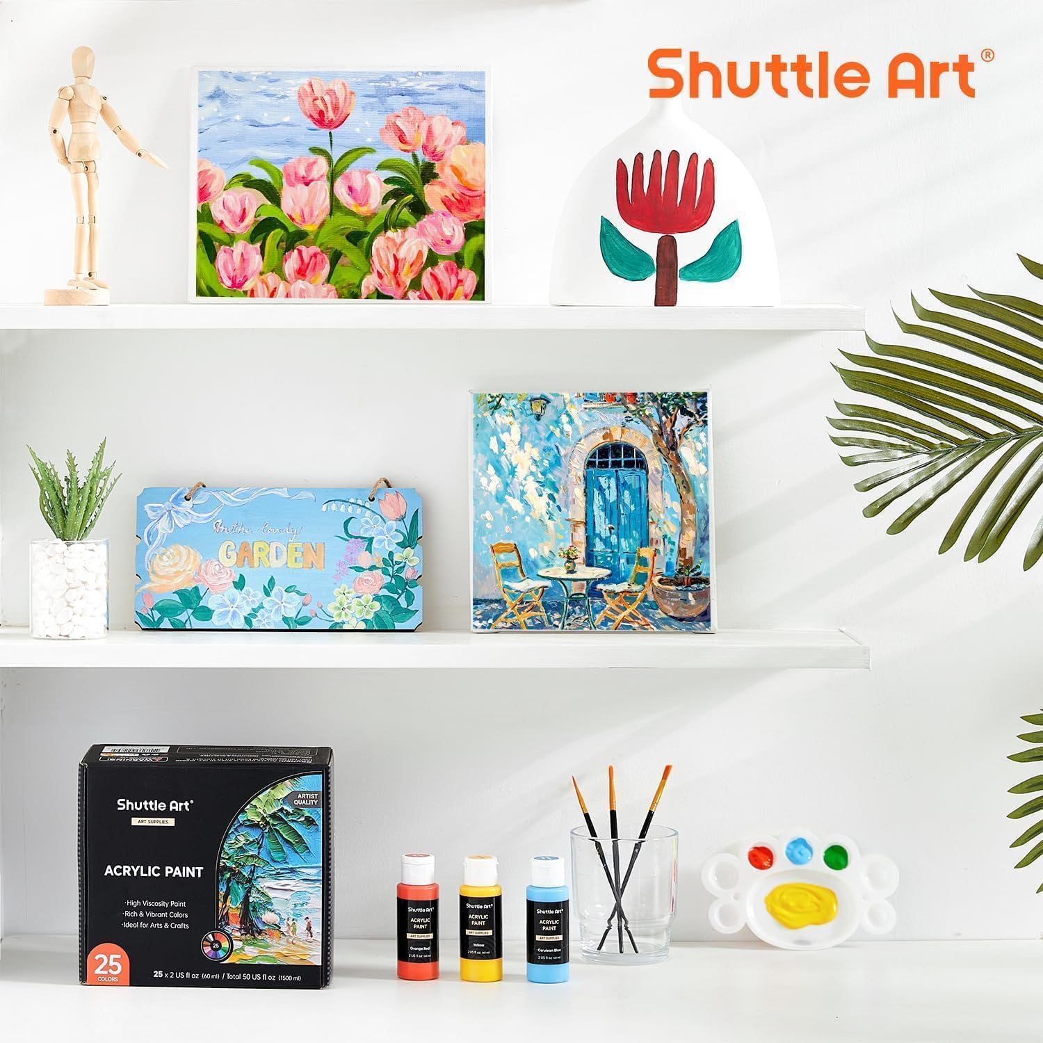 Shuttle Art 25 Colourful Acrylic Paint Set (60 ml Each) with Brush Set and – Bild 7