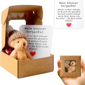 Teddy Bear Small Pocket Hug German Mini Stuffed Toys Small Teddy with Card Gift Box Small Positive Gifts for Birthday Christmas Party Delivery Colleagues Girlfriend Gift (Brown)