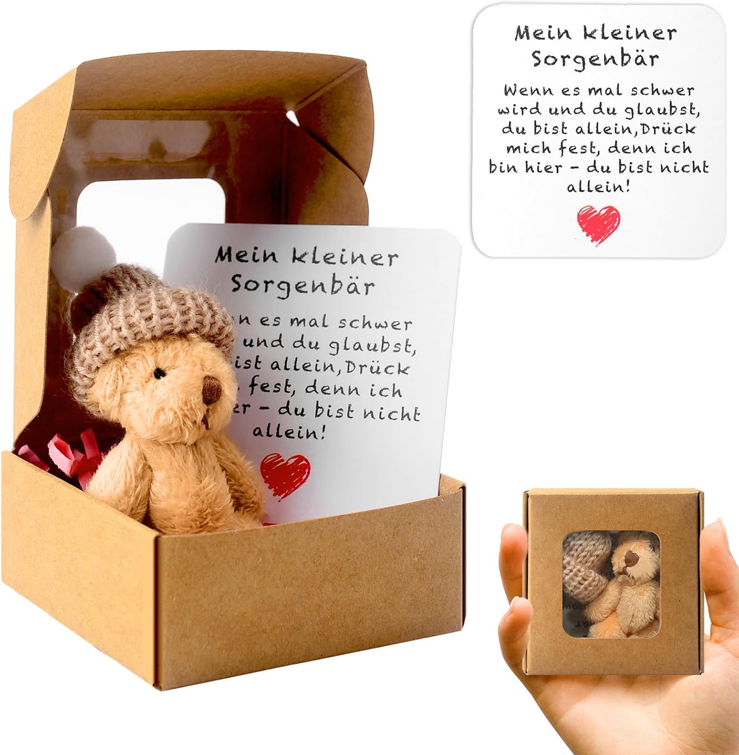 Teddy Bear Small Pocket Hug German Mini Stuffed Toys Small Teddy with Card Gift Box Small Positive Gifts for Birthday Christmas Party Delivery Colleagues Girlfriend Gift (Brown)