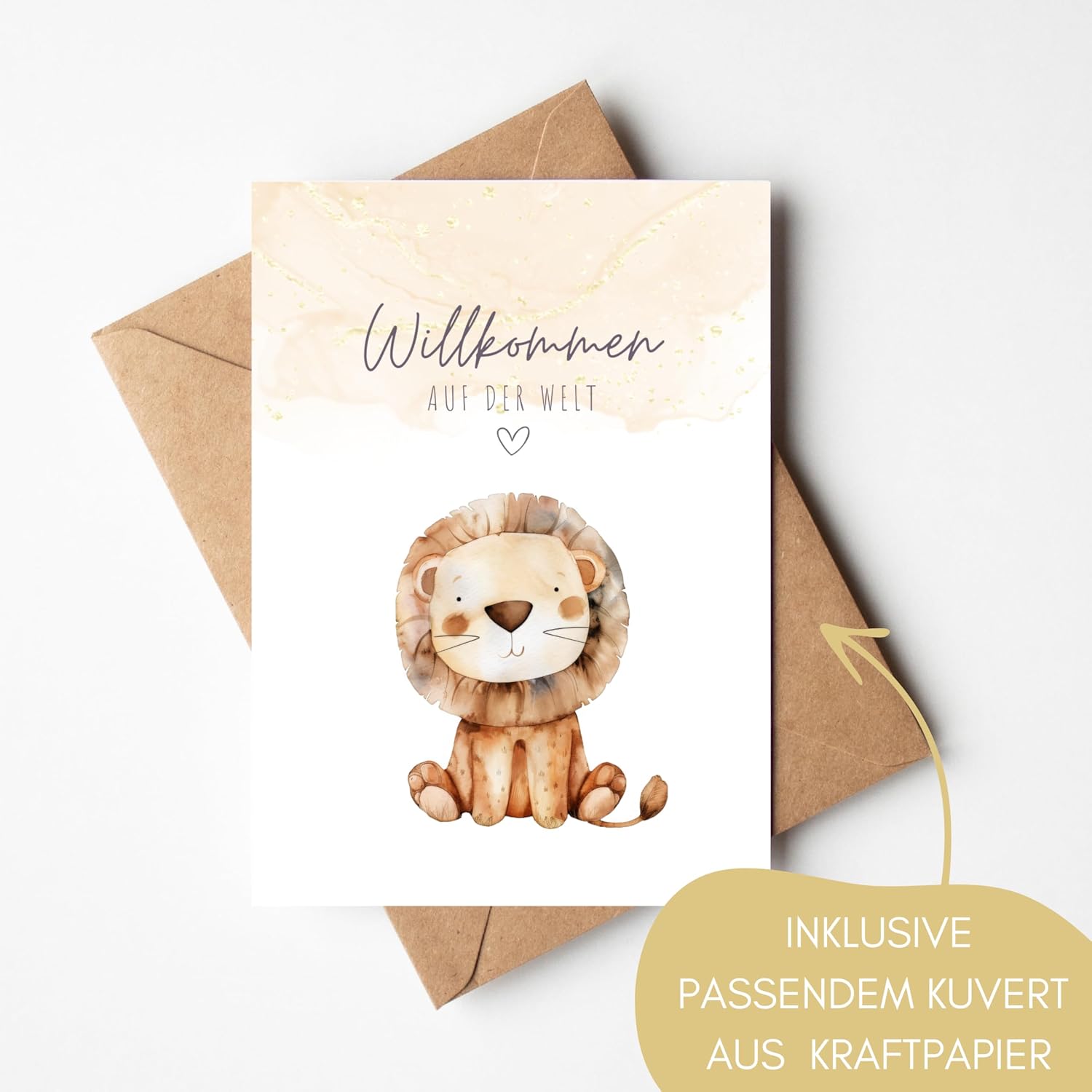 Greeting Card for Birth Baby Lion, Gender-Neutral Greeting Card Baby "Welcome to the World", unsiex Birth Card Money Gift Birth Boy Girl (1 Folding Card with Envelope) – Bild 4