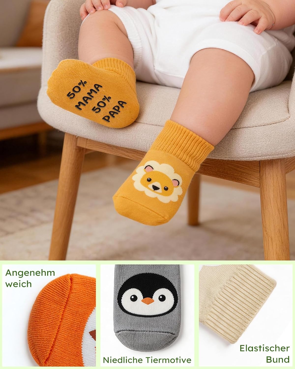 TUZELIYA Baby Socks 0-12 Months Gift Boy Girl – ABS Non-Slip Socks Animal Motifs with Funny Sayings – Baby Socks Gift for Birth, Baby Shower & Pregnancy Gift – Bild 5