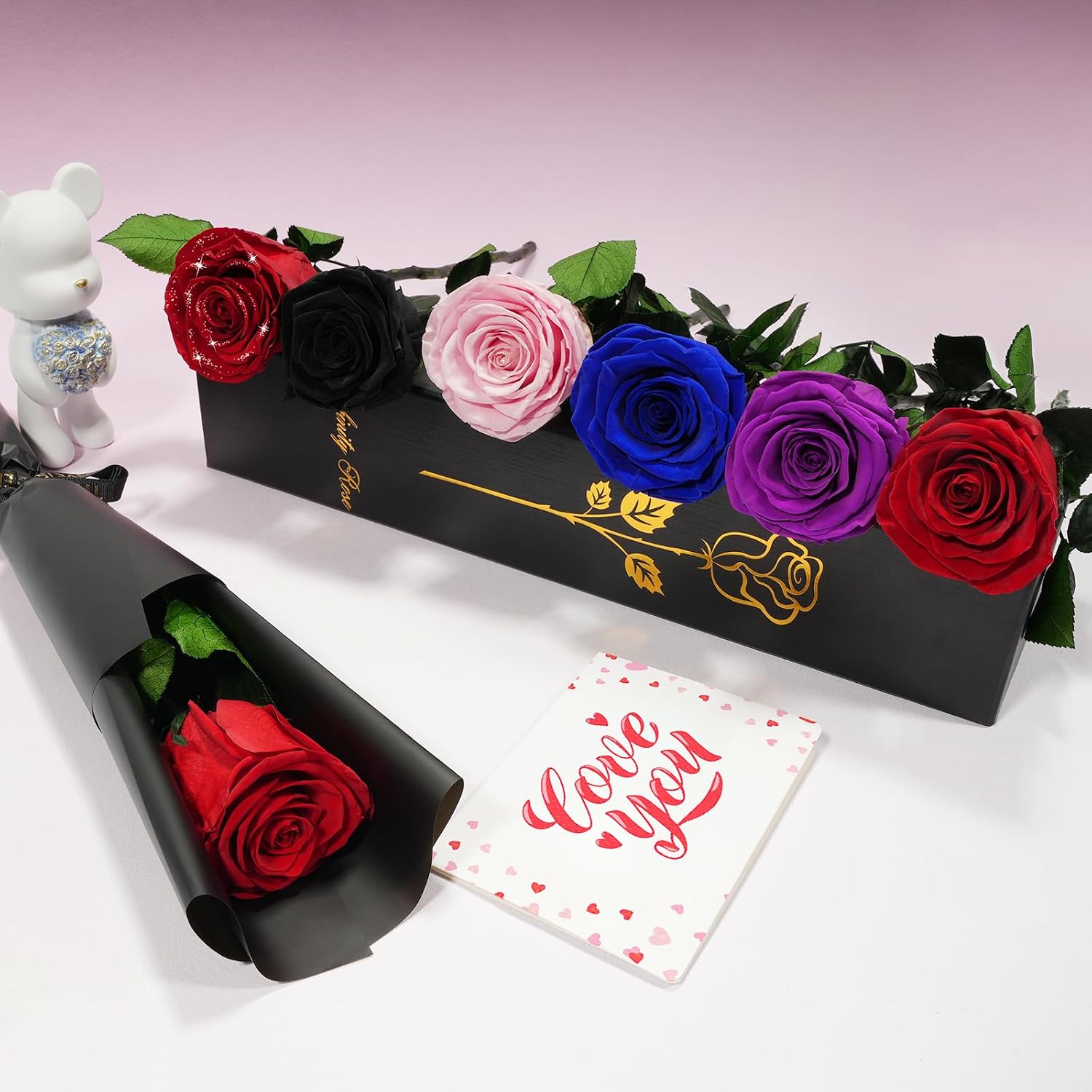 Yamonic Eternal Rose Gifts for Women, Infinity Rose with Stem, Birthday Gift Women, Real Rose in Gift Box, Gifts for Mum, Preserved Flower Gift, Valentine's Day, Christmas, Red Rose – Bild 7