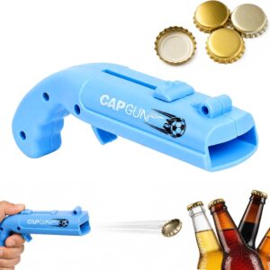 Cap Gun Bottle Opener – Gun Beer Opener with Bottle Cap Launch | Functional Bottle Opener for Party, Bar, BBQ – Creative Beer Gift for Men (Pack of 1) – Blue