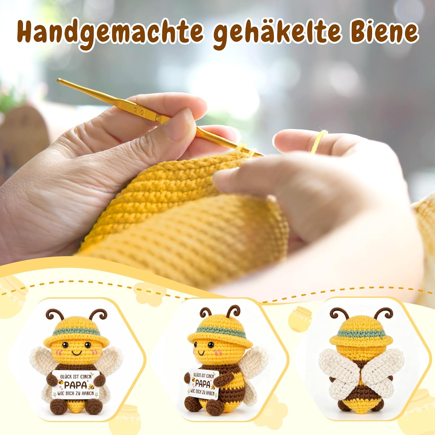 Gifts for Dad, Positive Hand Crocheted Bee Figures – Bild 5