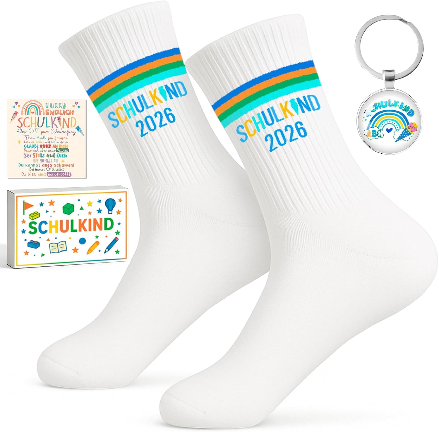 Schulkind Socks EU 25-35 & Keyring & Card & Gift Box