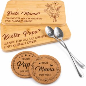 Gift for Mum and Dad, Wooden Breakfast Board Set