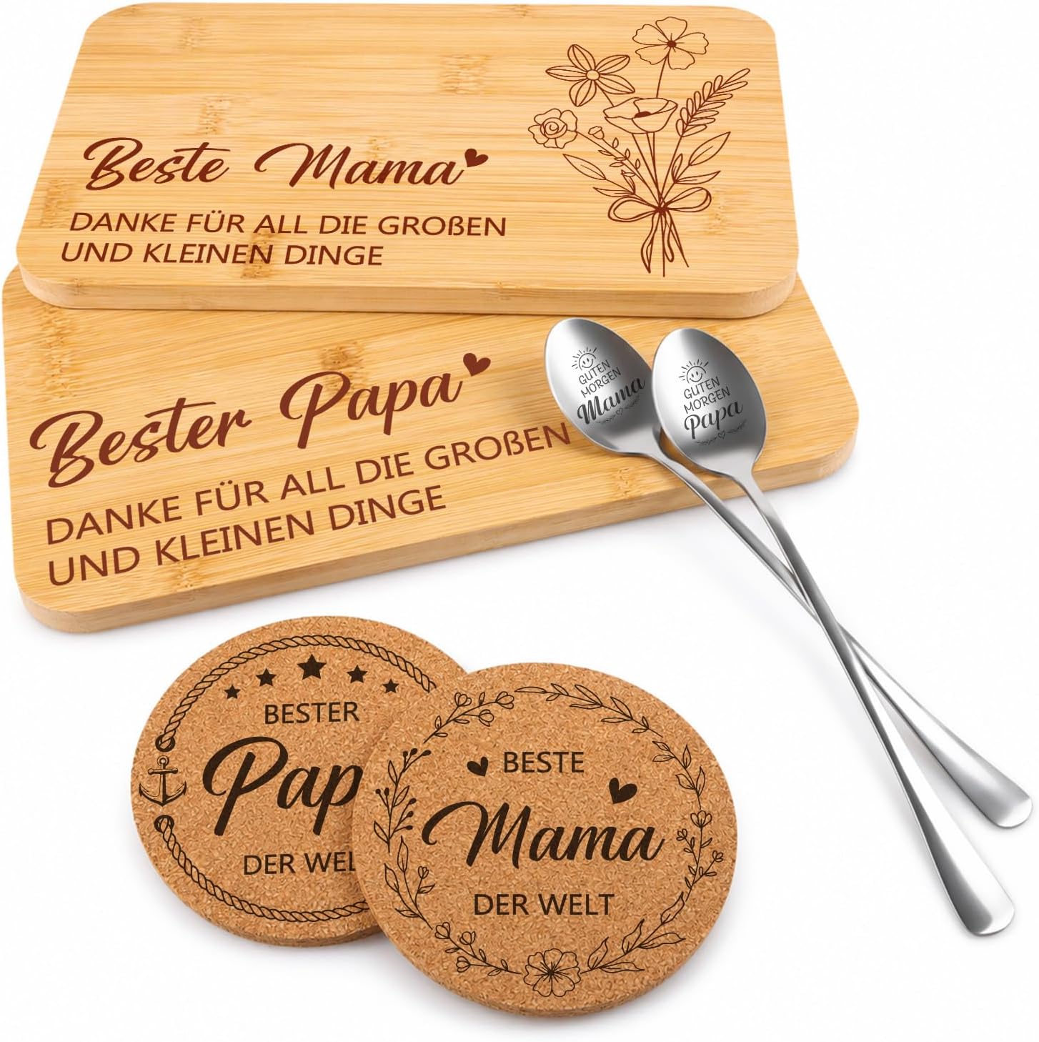 Gift for Mum and Dad, Wooden Breakfast Board Set
