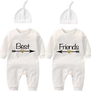Baby Twins Romper Bodysuit Boys Girls Best Friends Baby Romper Boys Girls Fun Set of 2 and Hat