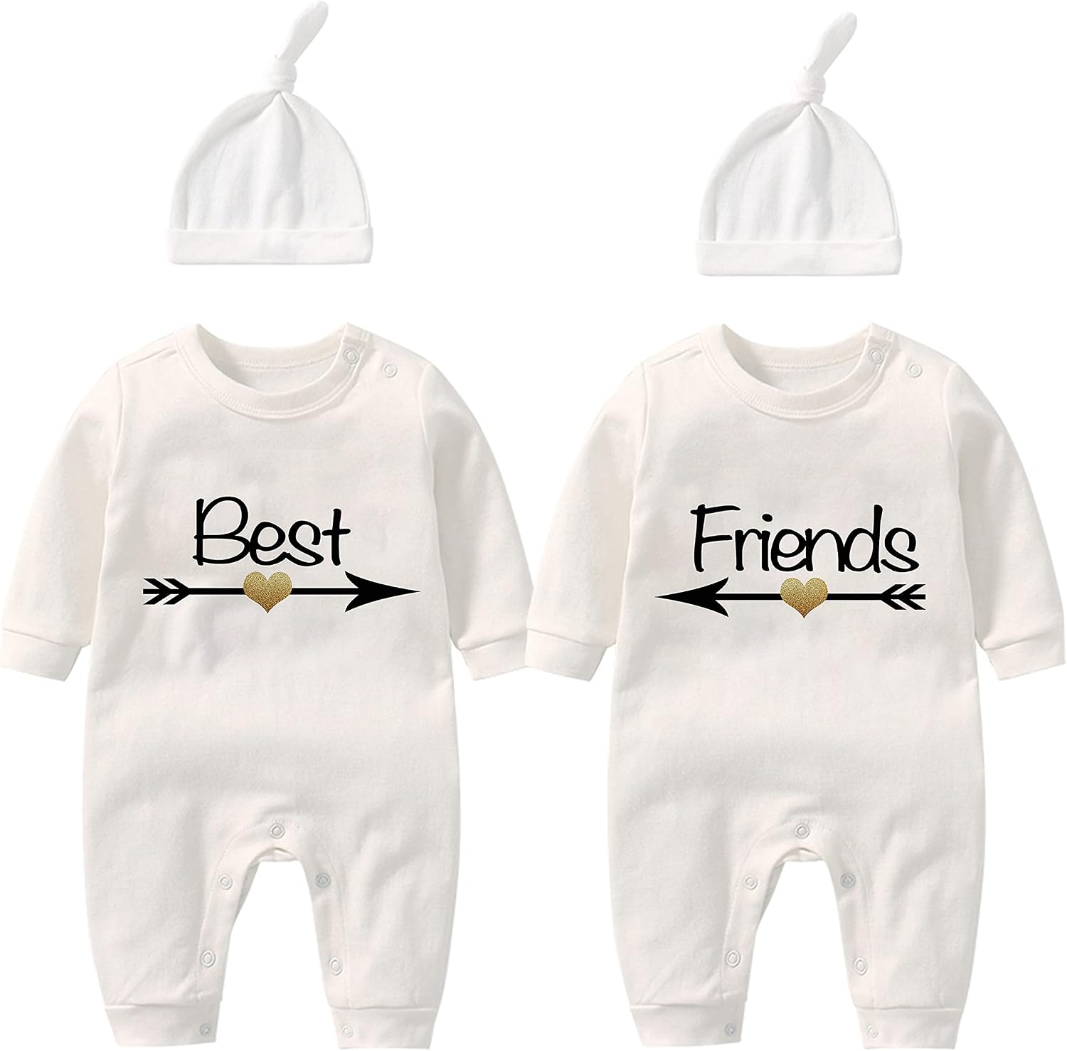 Baby Twins Romper Bodysuit Boys Girls Best Friends Baby Romper Boys Girls Fun Set of 2 and Hat
