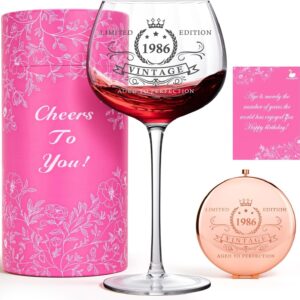 40th Birthday Woman Gift 1986 – Wine Glass Set with Box & Mirror