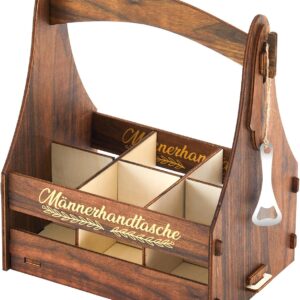 Marsui Men’s Wooden Handbag 6 Bottles Beer Carrier with Bottle Opener