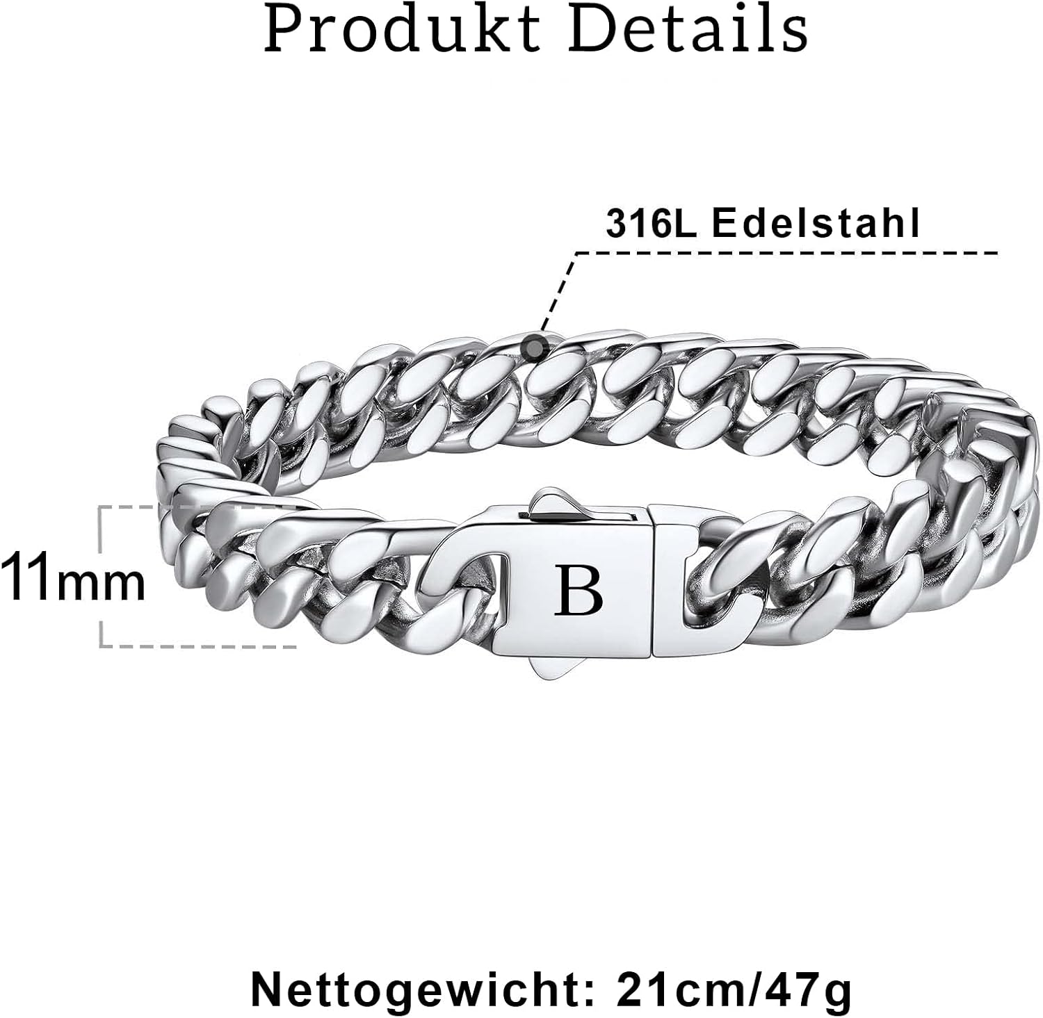 Herren Armband mit Buchstaben Edelstahl Armbänder Panzerkette – Bild 3