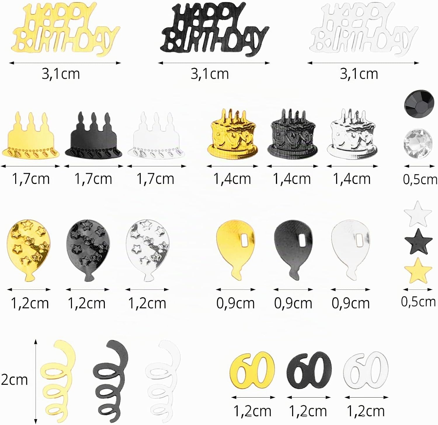 GoldRock 60th Birthday Decoration Confetti, Gold, Black, Table Decoration, Glitter Confetti Confetti, for Women, Men, for Wedding, Anniversary, Party Decorations – Bild 2