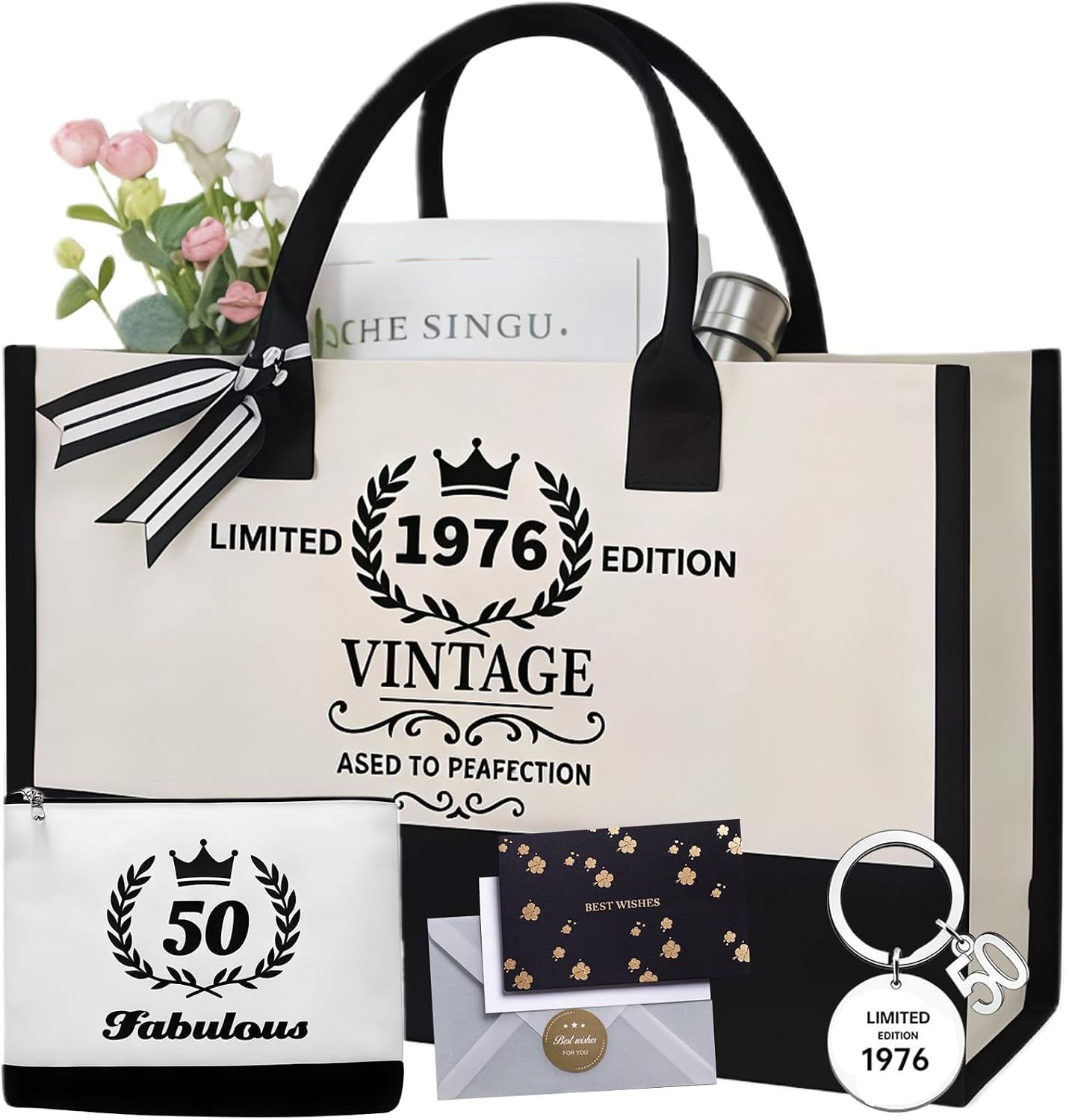 50th Birthday Gifts for Women, Gifts for 50th Birthday Wife Handbag, Cosmetic Bag, Greeting Cards, Envelope Keychain, 50th Birthday Gift for Mum, Girlfriend, Colleague or Sister
