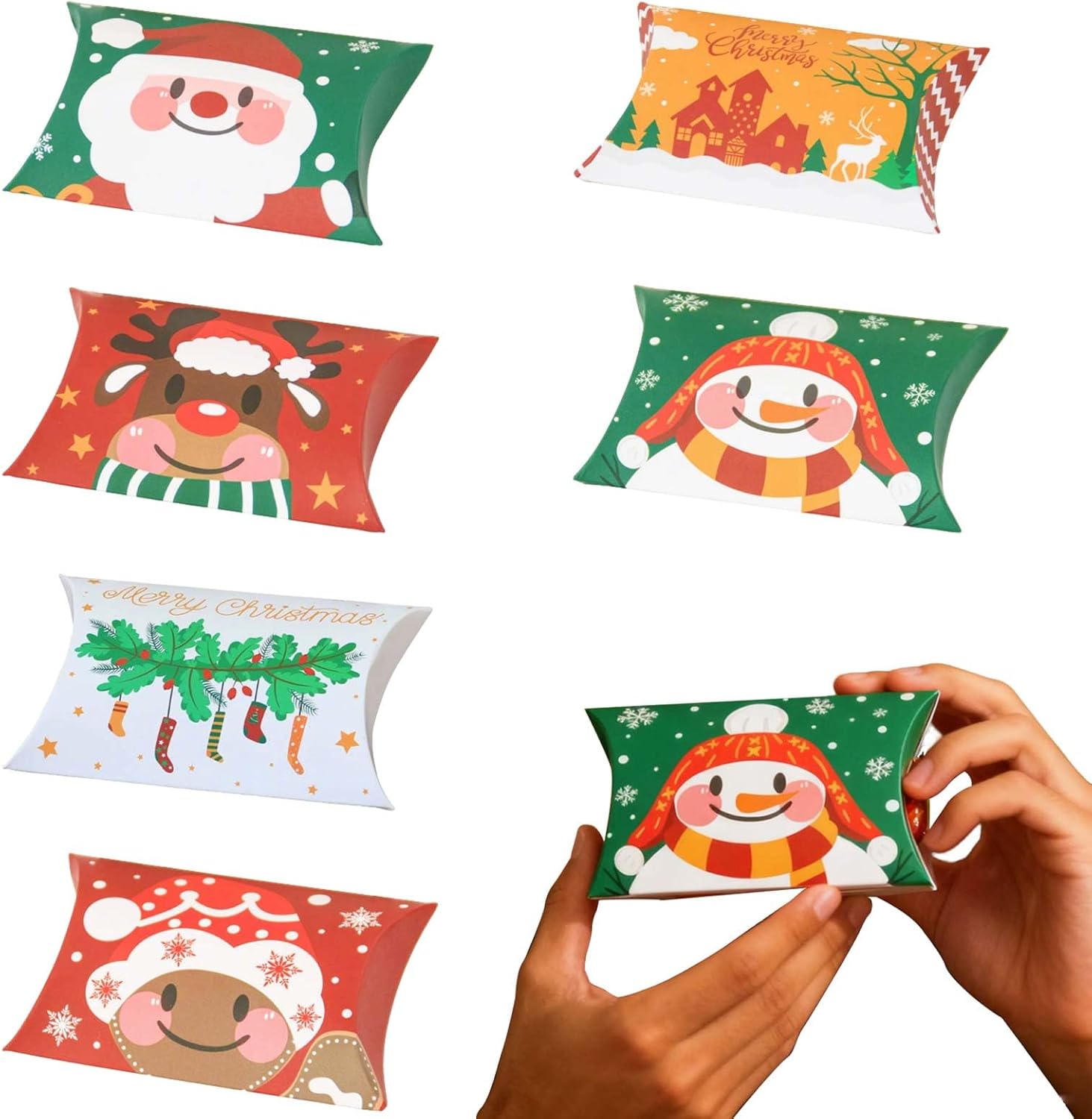 Christmas Gift Box 24 Pieces - Small Kraft Paper Gift Boxes with 8 Designs - 12 x 7.2 x 2.5 cm - Ideal for Cookies, Sweets & Small Gifts - Perfect for Advent Calendar, Pa