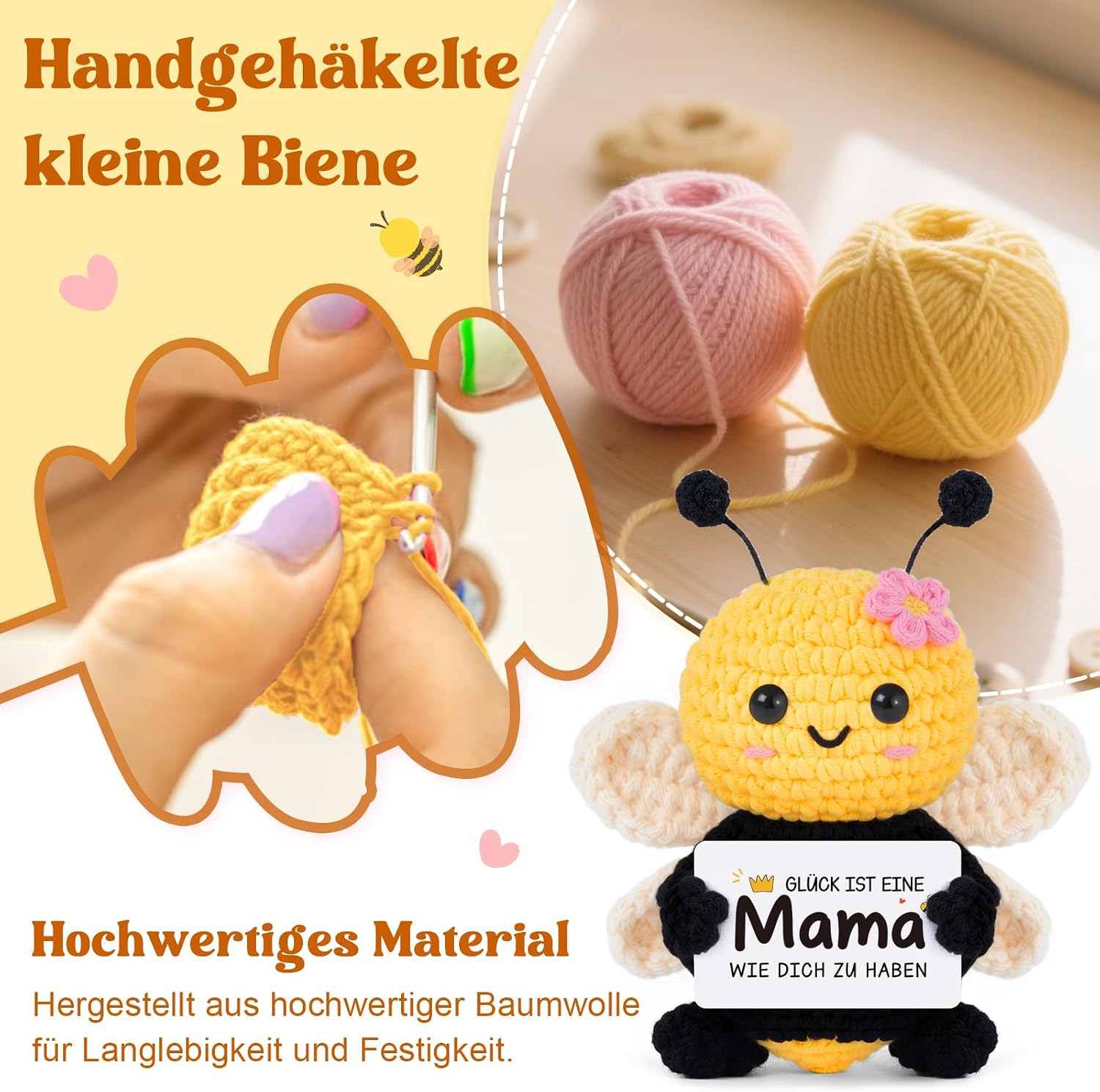 Gleevara Mum Gift - Hand Crocheted Bee Figurine with Energy Card – Bild 4