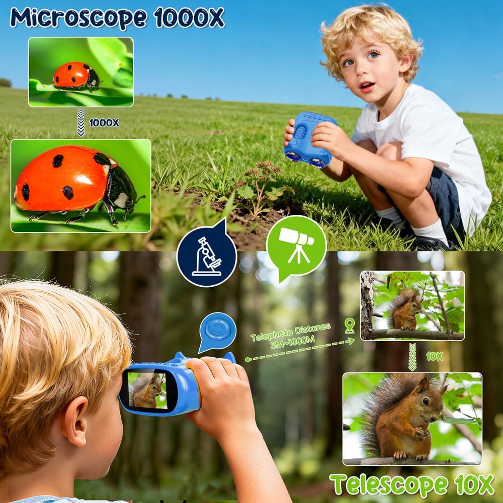 Temodu Digital Microscope for Children, Toy, 4K 2.0 Inch Screen, for Observing, Experiments, Garden, Rechargeable Portable Binoculars, Science Outdoor, from 3 Years (Blue) – Bild 5